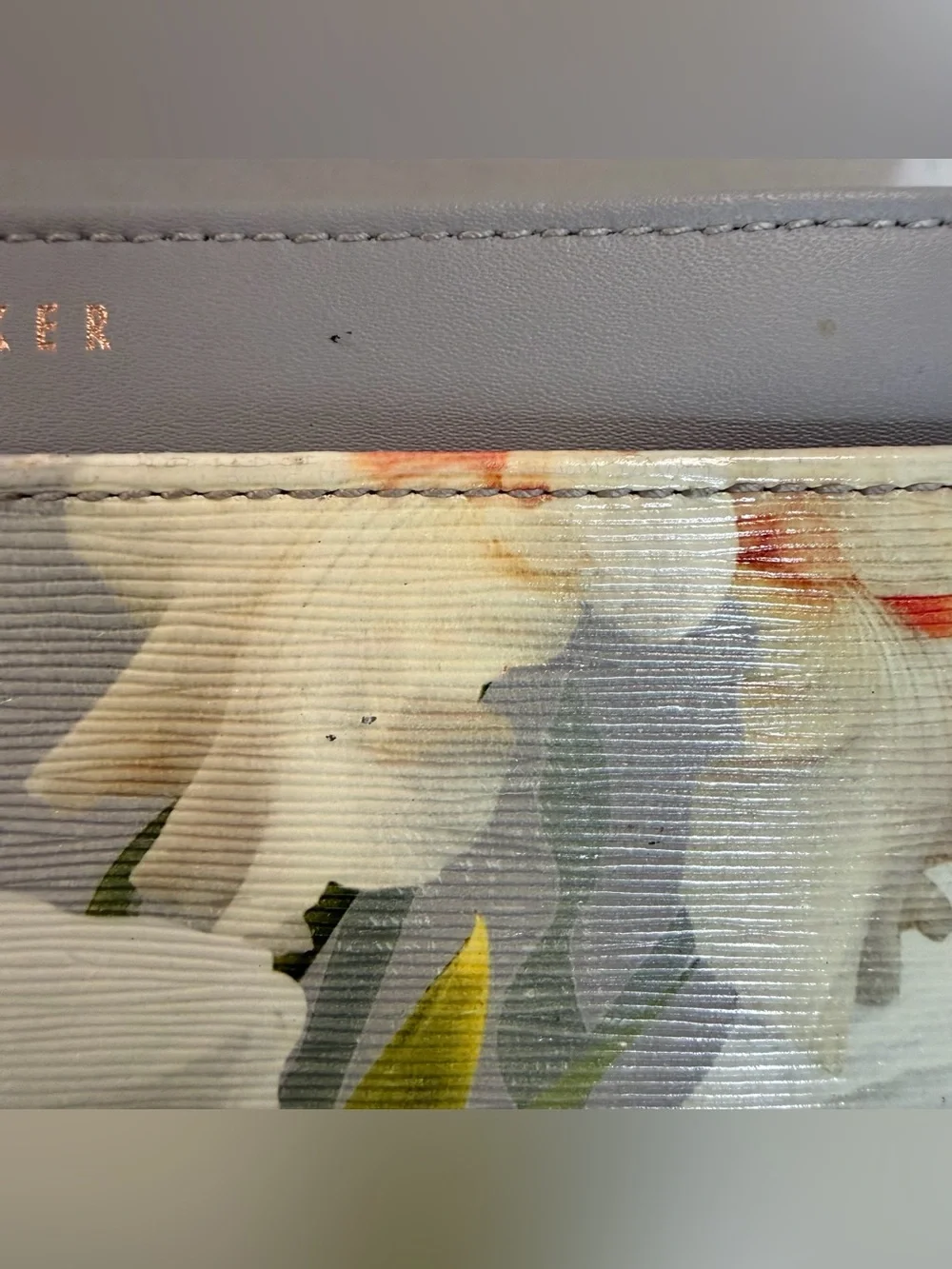 Ted Baker Gray Floral Zip-Around Wallet with White Blooms